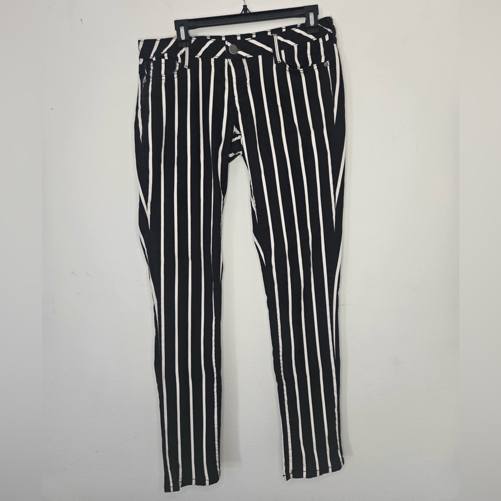 Degree Black White Striped Pants Skinny Stretch Mid Rise Career Chic